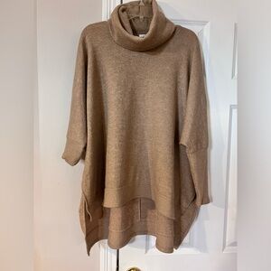 Oversized poncho style turtleneck sweater, beautiful and very soft, light brown